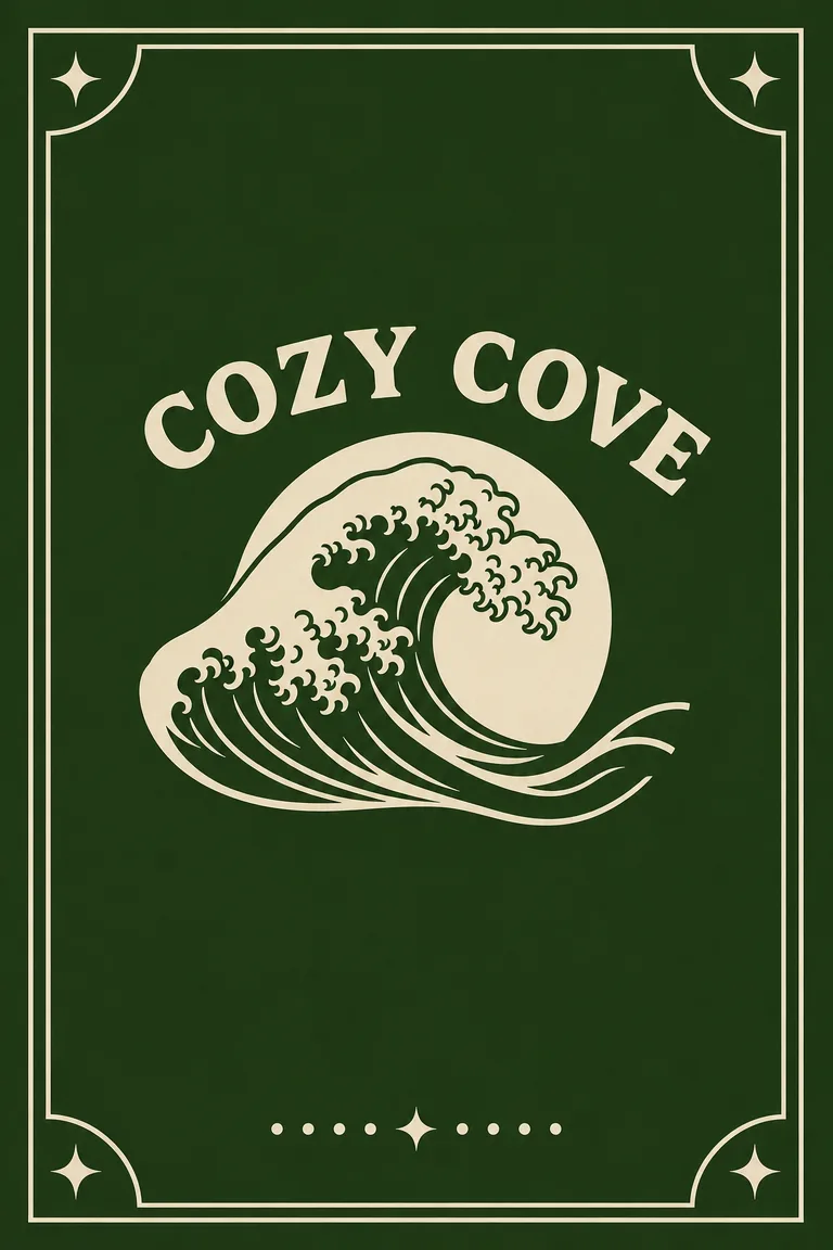Cozy Cove card front — wave crest artwork in Cove Green on parchment