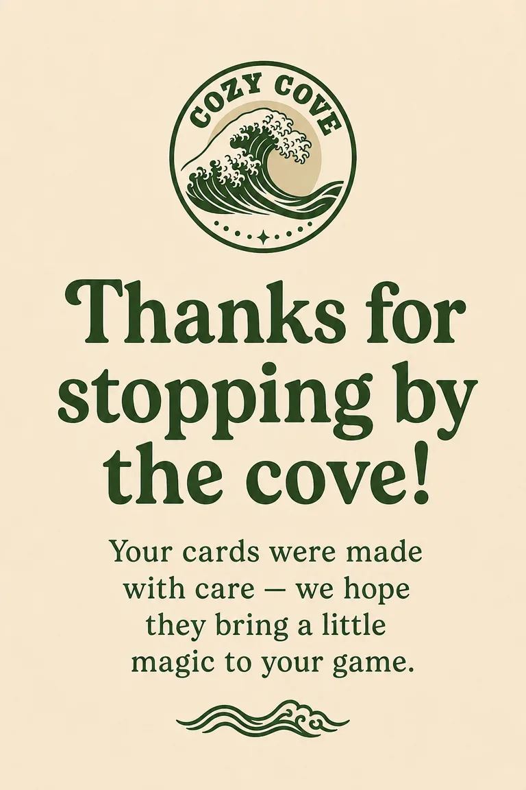 Cozy Cove thank you card — Thanks for stopping by the cove!